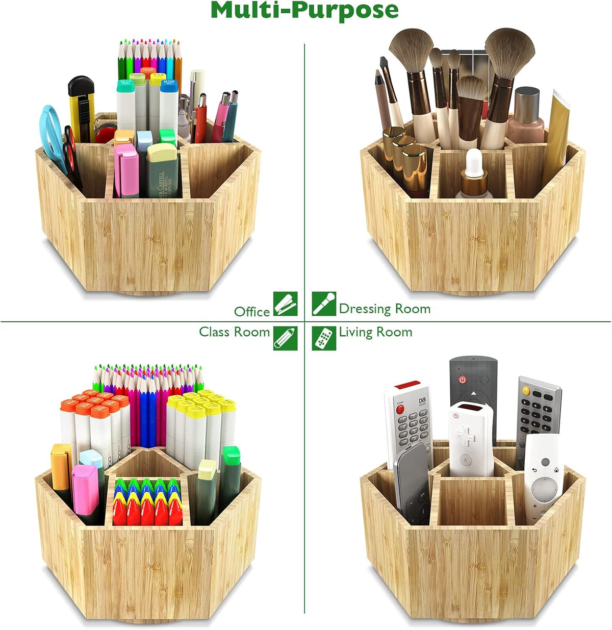 Bamboo Art Supply Organizer,Rotating Pencil Holder Back to School Supplies