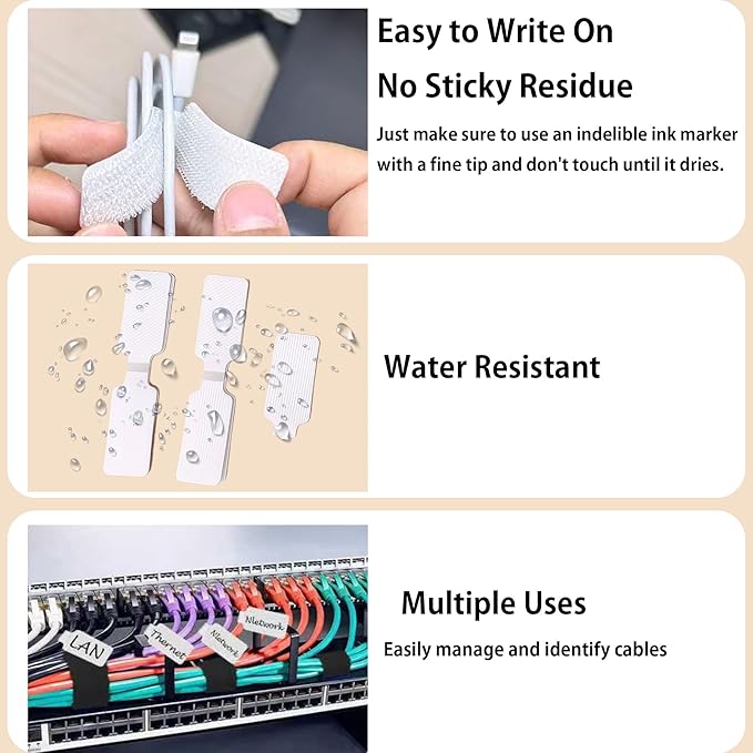 80-Pack Reusable Cable Labels & Cord Ties Kit – Write-On Wire Labels, Snap Ties - Image 5