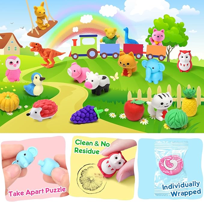 80PCS Mini Animal Erasers for Kids Bulk Small Toys, 3D Cute Erasers Desk Pets - Image 6