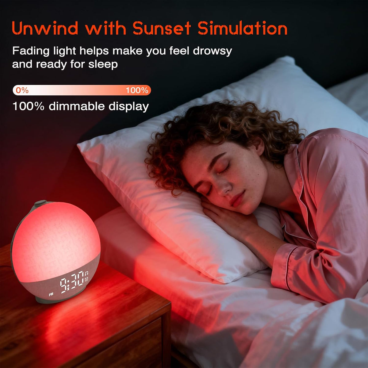 sunrise alarm clock white noise machine, sunset simulation showing dimensions