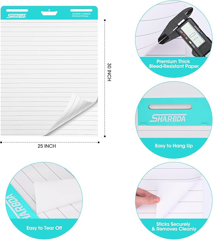 SHARBDA Lined Sticky Easel Pad, 25 * 30 inch, Self-Stick Flip Chart Paper - Image 6