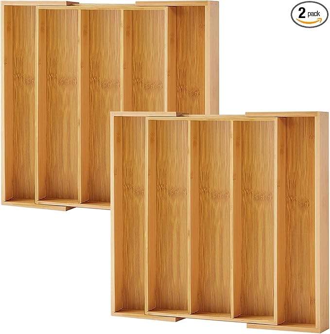 Purawood Kitchen Drawer Organizer, 2 Pack by PURAWOOD