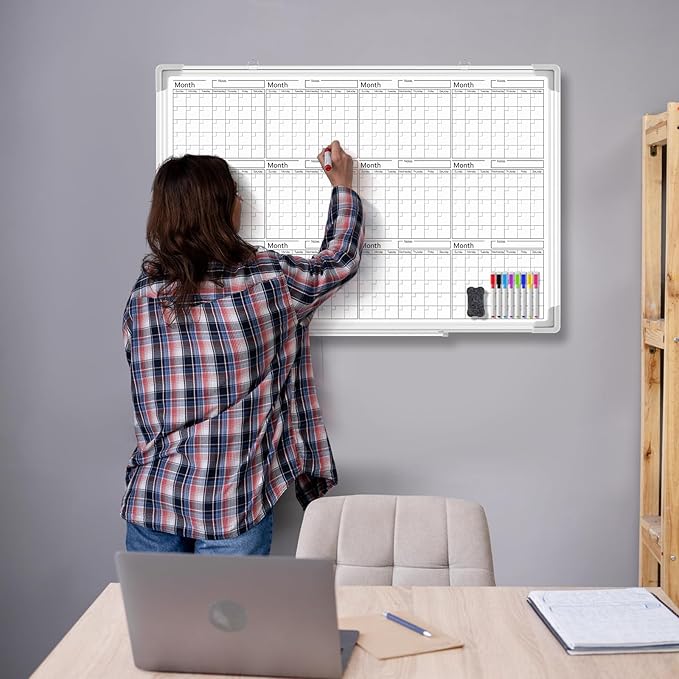 Lincia 36" x 24" Magnetic Horizontal Yearly 12 Month Dry Erase Calendar - Image 3
