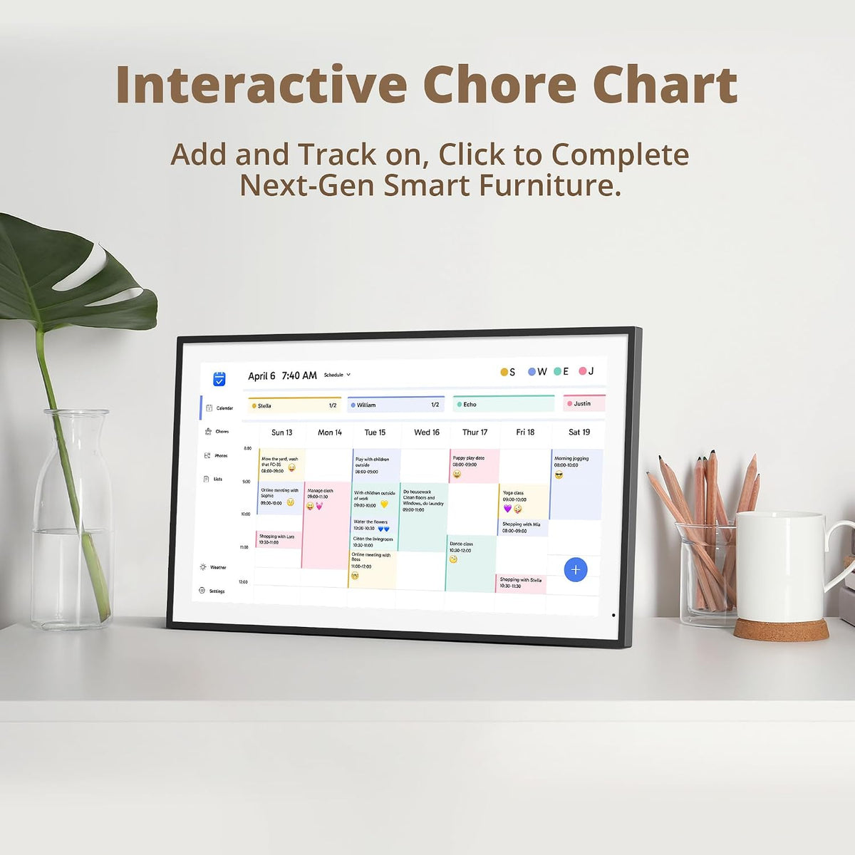 Dragon Touch 21.5" Digital Calendar Chore Chart – 1080P Full HD Interact...