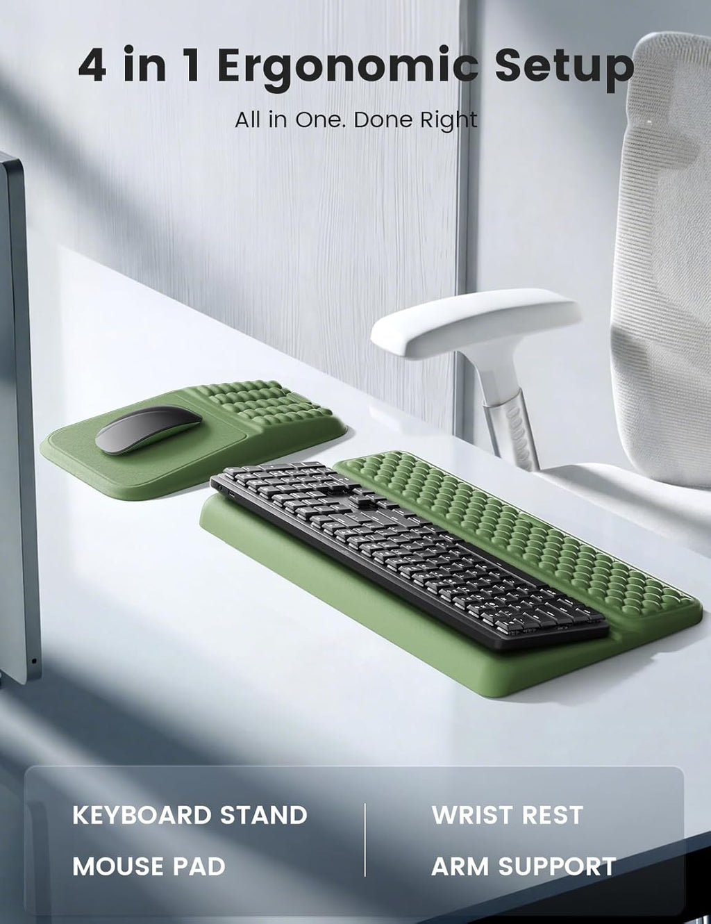 Vaydeer Keyboard Stand and Mouse Pad Set with Wrist Rest, Soft Memory Foam Wrist Support, Ergonomic Wrist Cushion for Desk, Relieves Carpal Tunnel Pain, Palm Hand Typing for Office, Gaming, Green