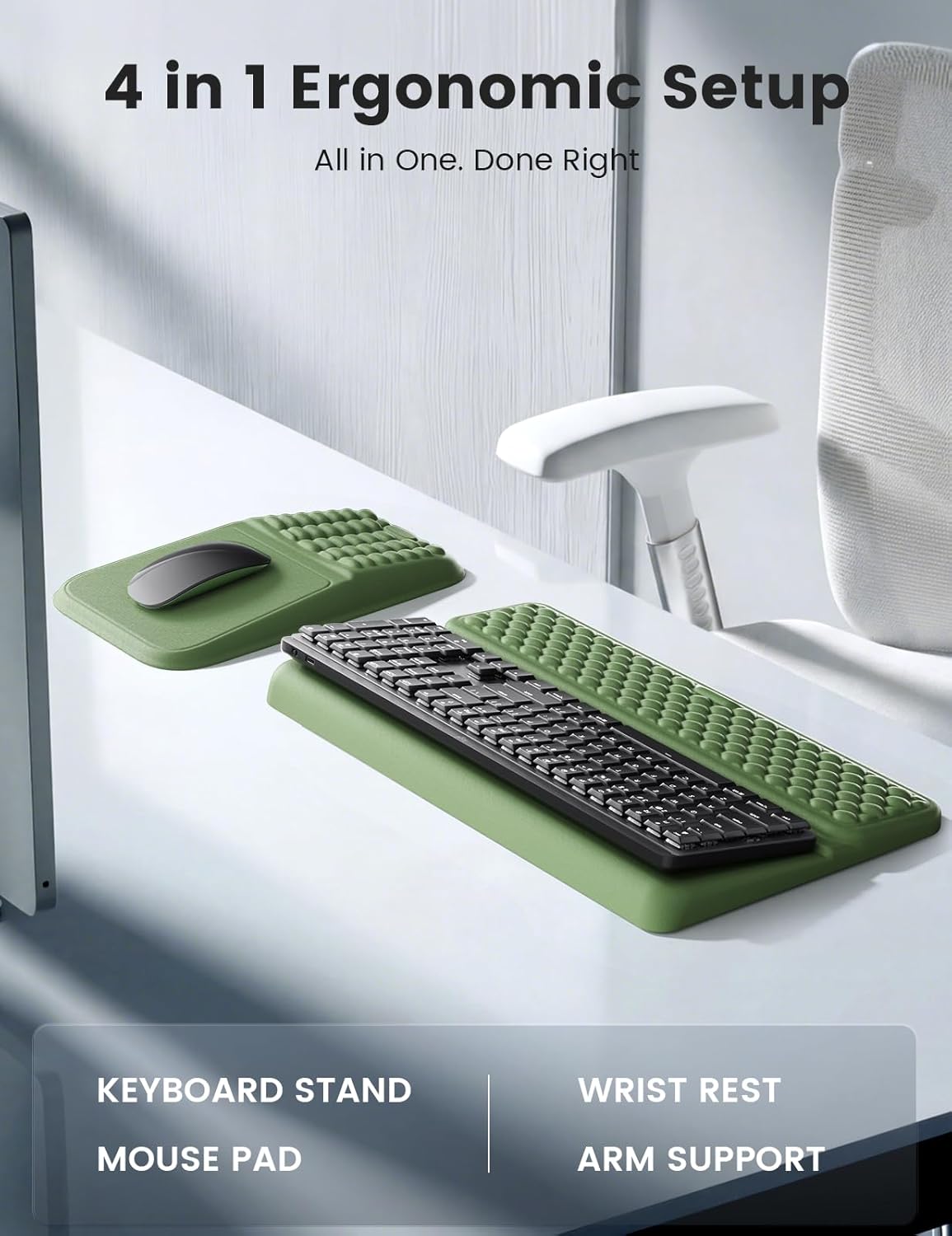 Vaydeer Keyboard Stand and Mouse Pad Set with Wrist Rest, Soft Memory Foam Wrist Support, Ergonomic Wrist Cushion for Desk, Relieves Carpal Tunnel Pain, Palm Hand Typing for Office, Gaming, Green
