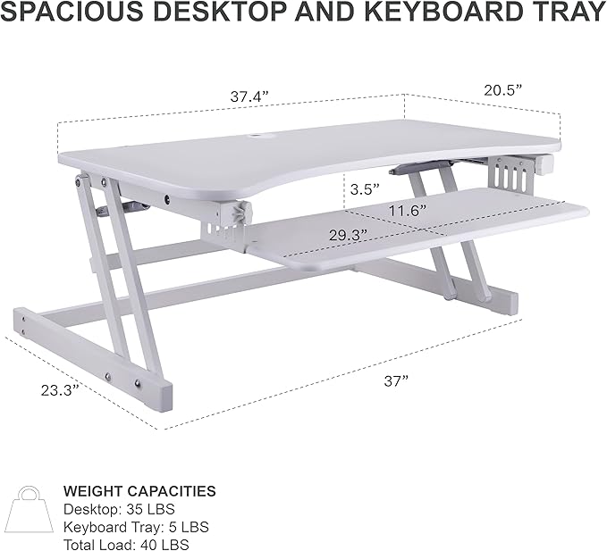 Rocelco 37.5" Height Adjustable Standing Desk Converter - Image 3