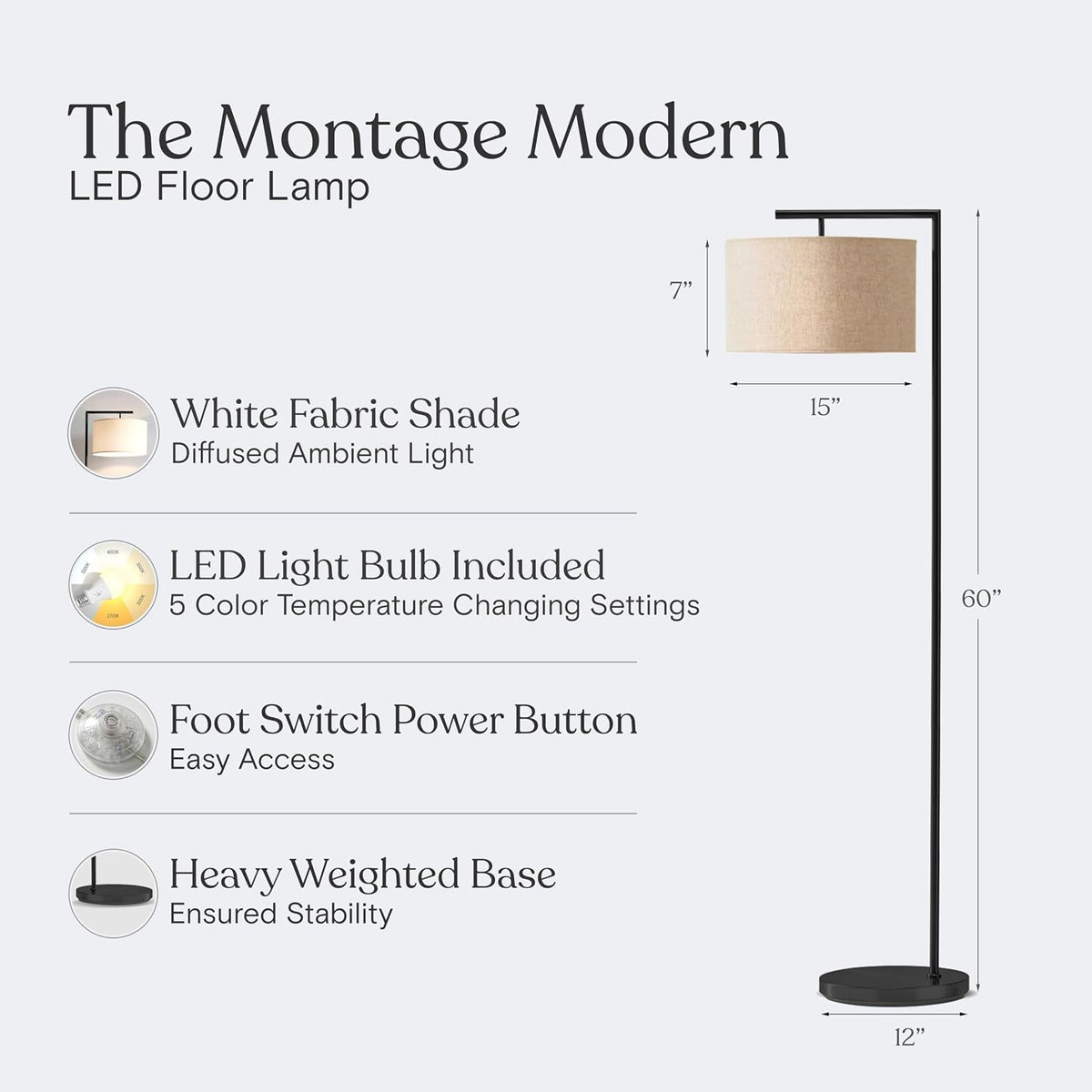 Brightech Montage Modern Floor Lamp - LED Standing Lamp with Tan Shade for Li...
