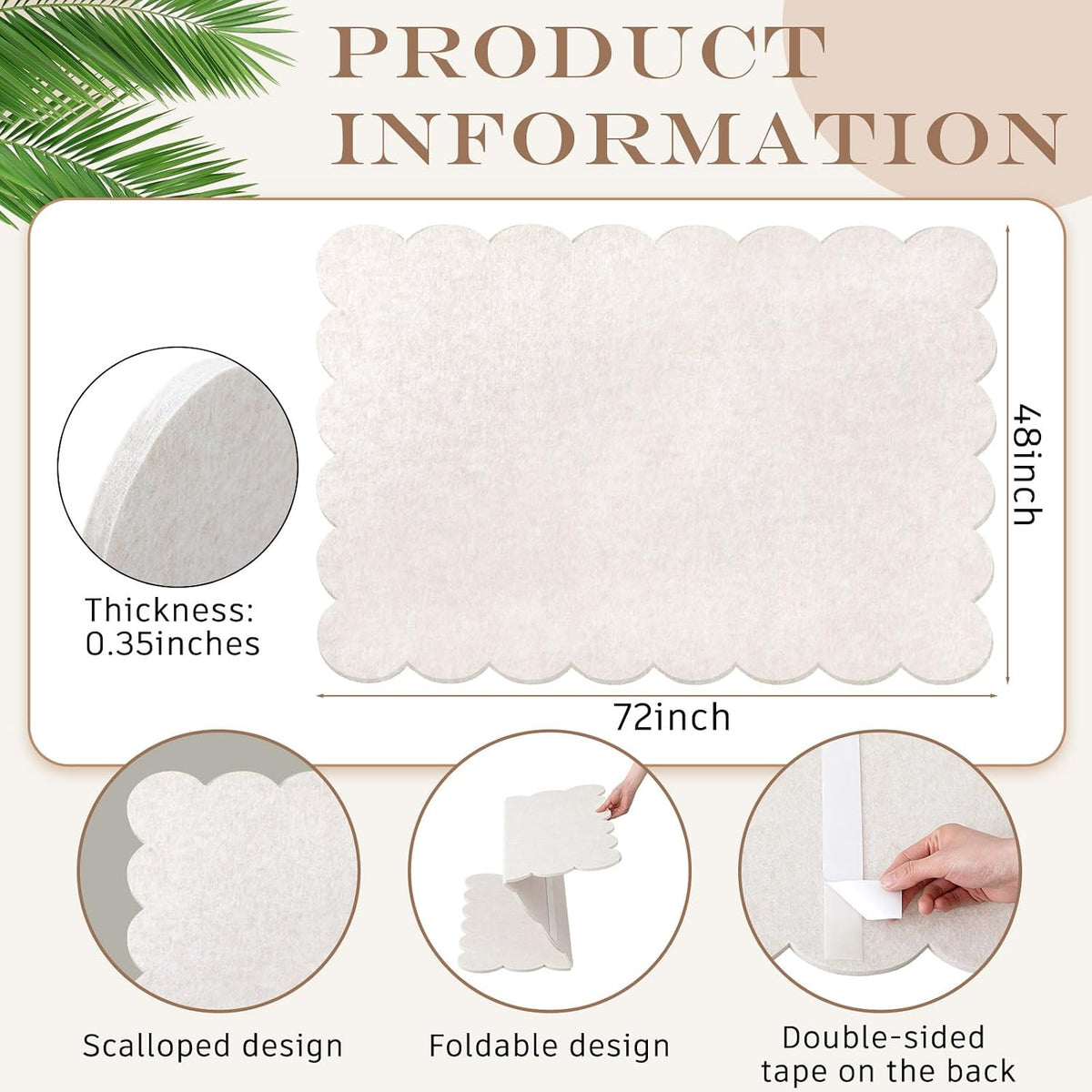 Mooliwe Scalloped Felt Bulletin Cork Board Foldable Beige 72 x 48 Inch