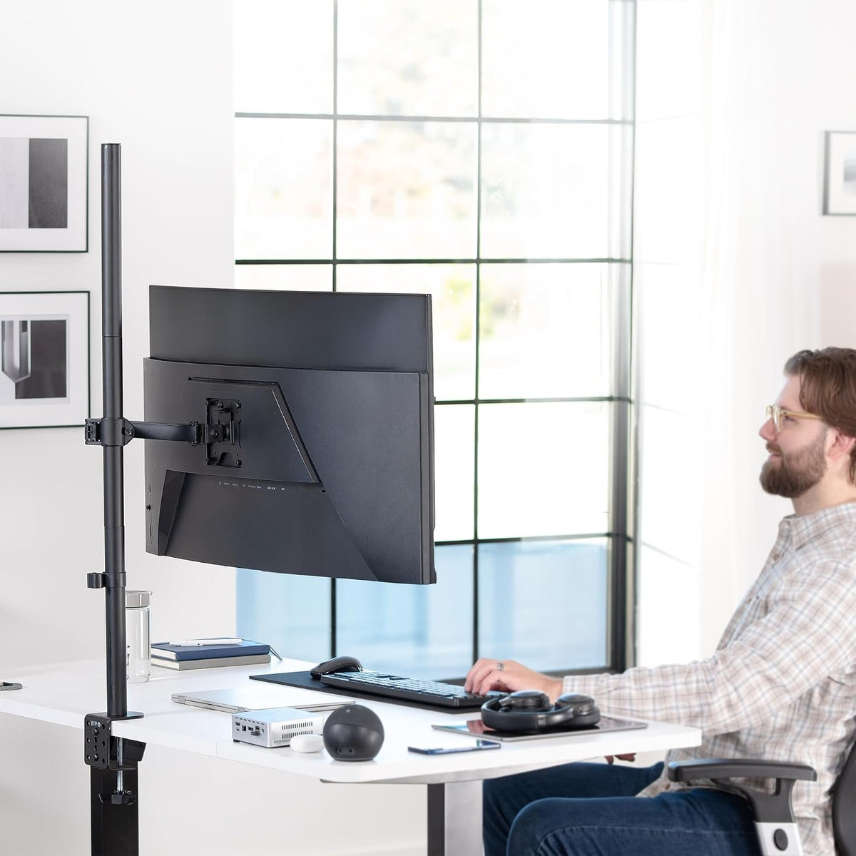 VIVO Extra Tall Single Monitor Desk Mount, 39 inch Pole VESA Stand for 13 to ...