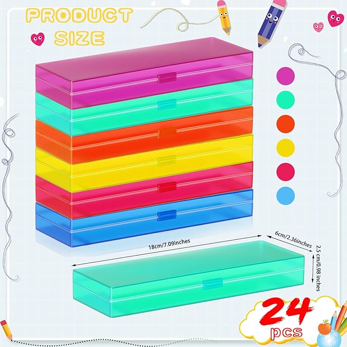Fainne 24 Pcs Plastic Pencil Case Bulk Pencil Boxes Plastic Stationery Case - Image 2