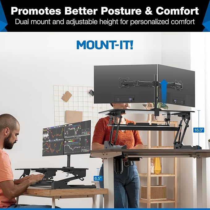 Mount-It! Standing Desk Converter Dual Monitor, 2 Screen Mounts Included - Image 2