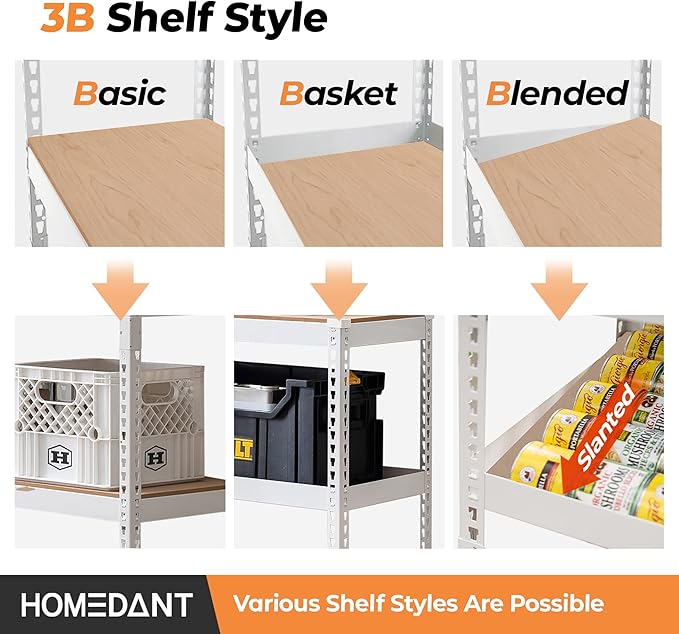 HOMEDANT 5 Tier Storage Shelves Adjustable Laminated Boltless Garage Metal - Image 4