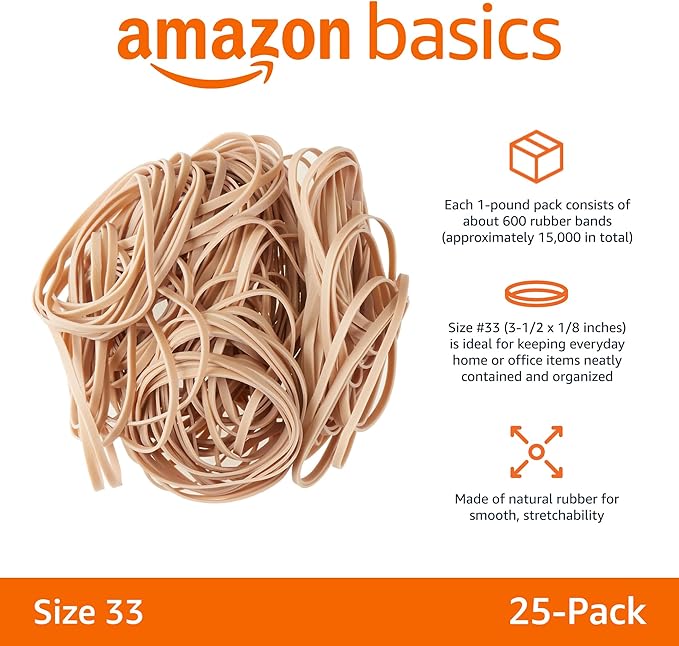 Amazon Basics Rubber Bands, Size 33, 600 Bands/1 lb Pack - Image 2