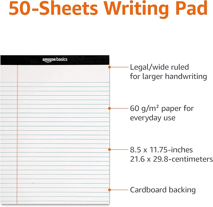 Amazon Basics Wide Ruled Lined Writing Note Pads, 8.5 inch x 11.75 inch - Image 4