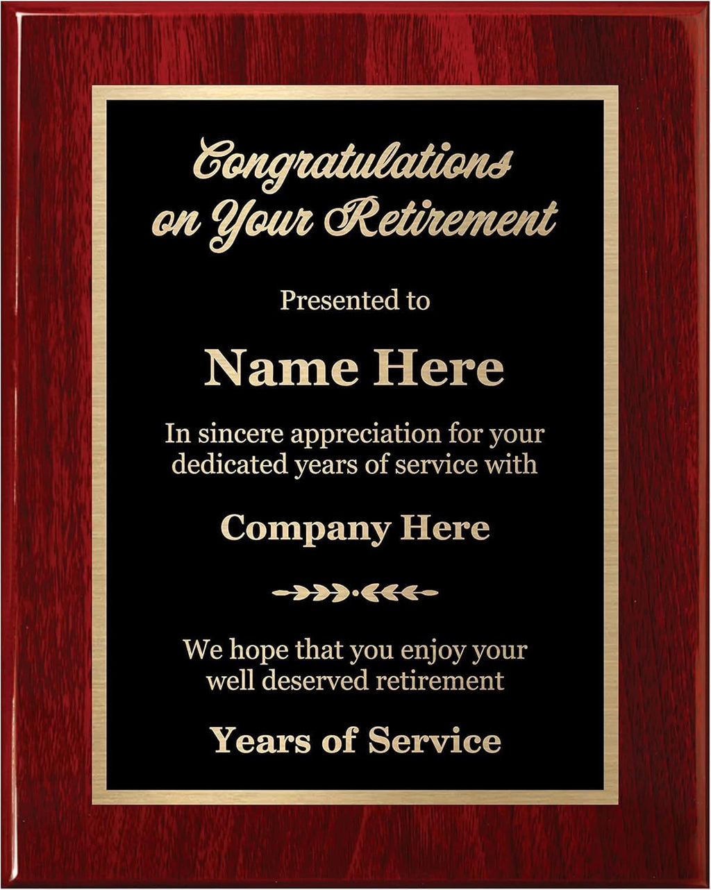 Customizable Retirement Plaque - Executive Series, Personalized Award for Employees, Mahogany Piano Wood Board, Customize Now! (10.5x13)