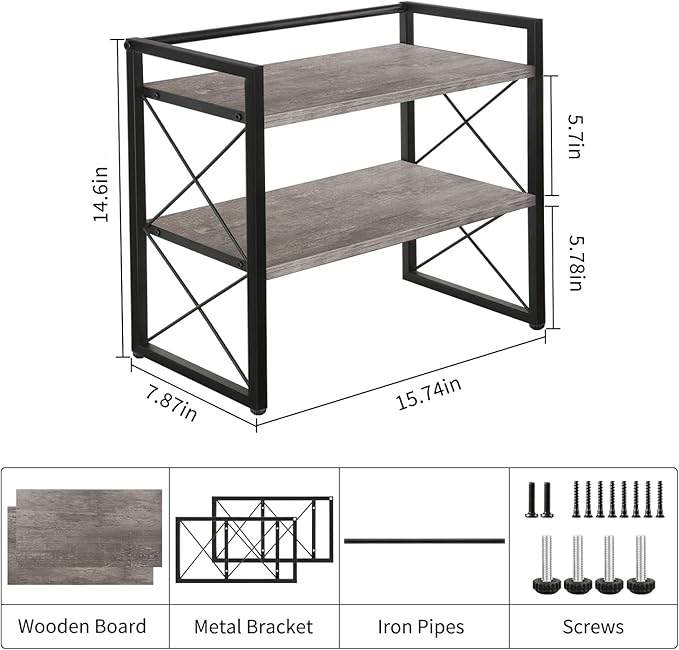 YINMIT Desktop Shelf Organizer, 2 Tier Office Shelves, Wood Desk Organizer - Image 3
