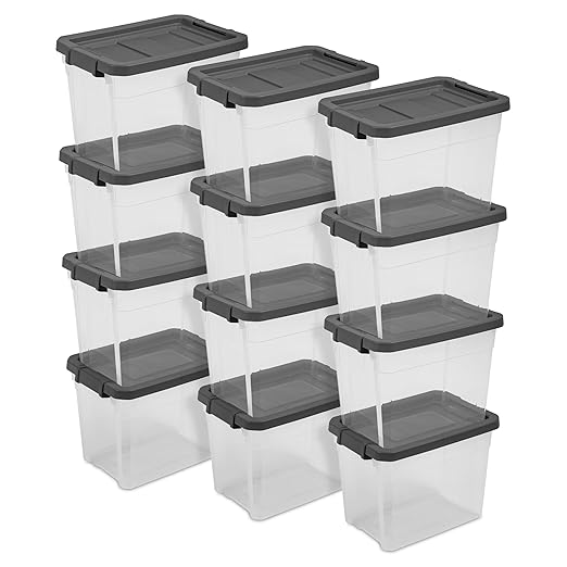 Sterilite 12-Pack Modular Stacker Box, Durable Clear Plastic Storage Bins by Sterilite