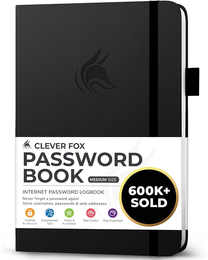 Clever Fox Password Book with alphabetical tabs. Internet Address Organizer by CleverFox