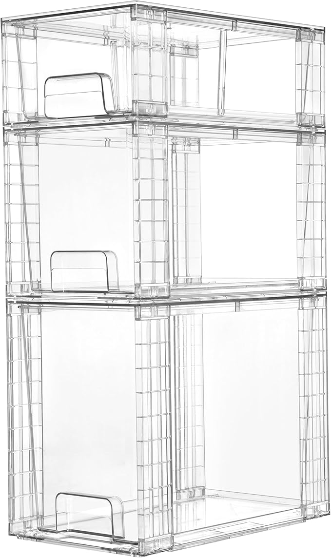 Vtopmart 3 Pack Clear Stackable Storage Drawers, Plastic Drawers by Vtopmart