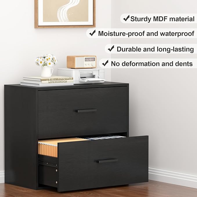 FATIGOS Lateral File Cabinet, Wood Black File Cabinet - Image 7