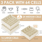 Criusia 3 Pack Sock Underwear Drawer Organizer Dividers, 64 Cell Fabric - Image 2