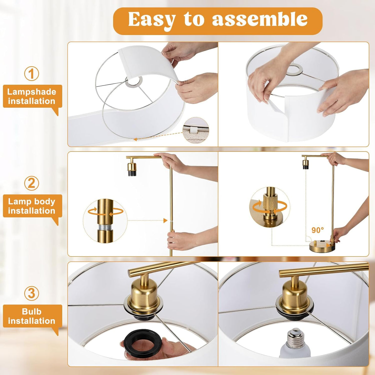 gold bedside lamps set of 2, fully dimmable on a desk or shelf