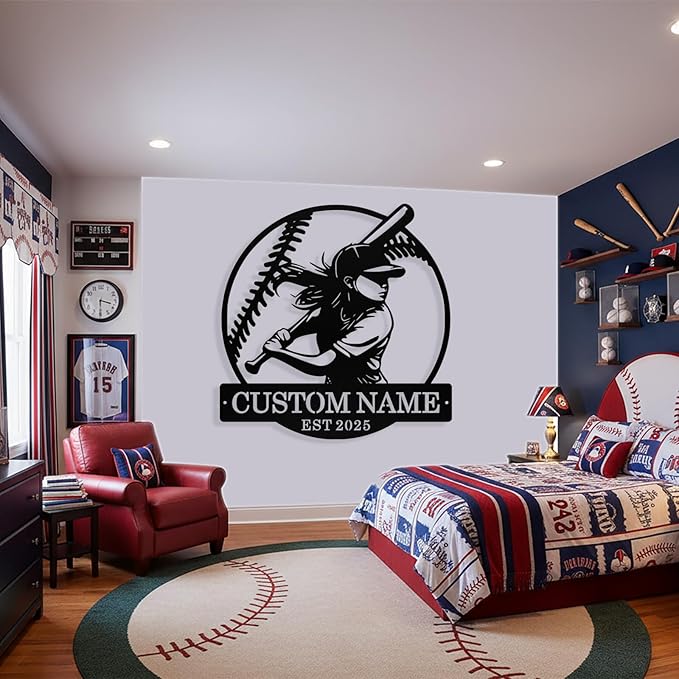 Personalized Softball Metal Sign Custom Player Name Sign Girls Room Decor - Image 2