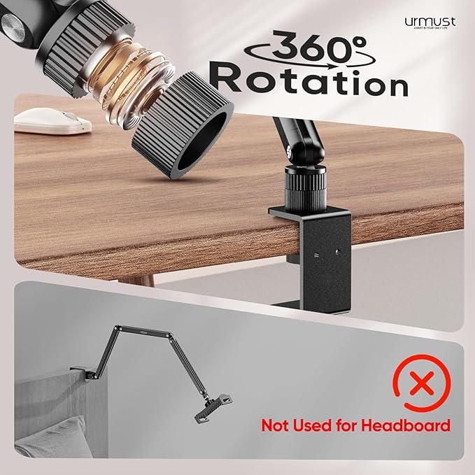 Urmust Tablet Stand for Desk, Adjustable iPad Holder Clamp Mount, 360° Rotation - Image 8