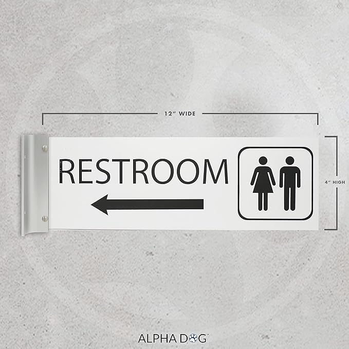 ALPHA DOG SIGNS Corridor Projecting Hallway Bathroom Sign, Left Arrow, - Image 2