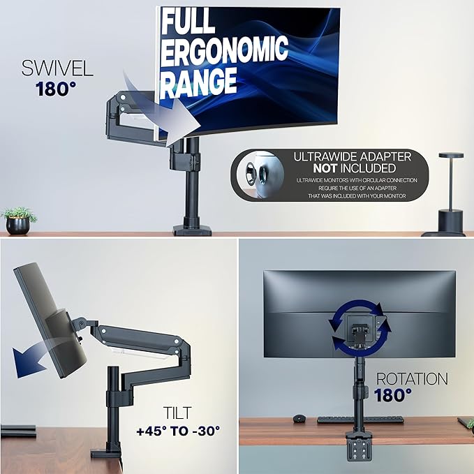 VIVO Premium Aluminum Single Screen Pneumatic Spring Monitor Arm Desk Mount - Image 7