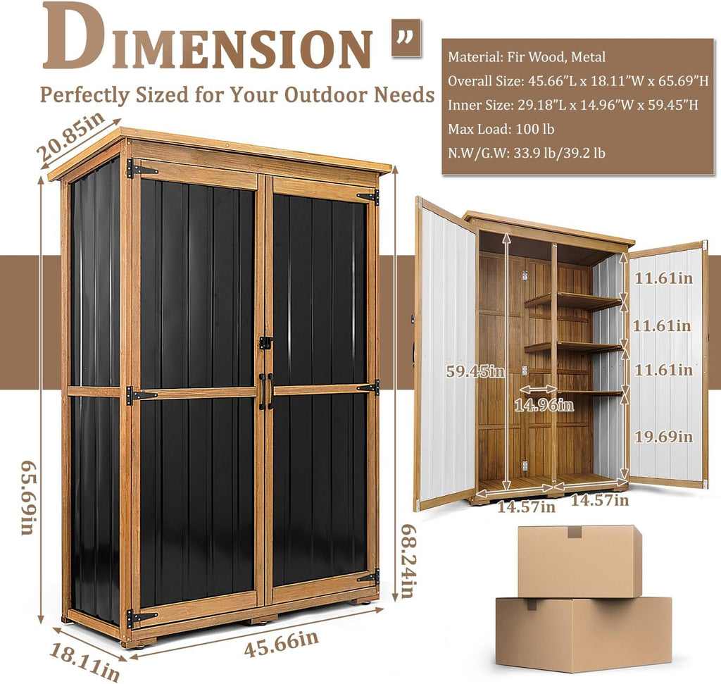 46" l large outdoor storage cabinet with shelves, close-up detail