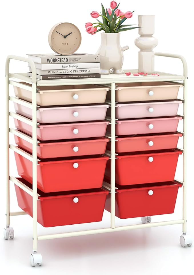 LDAILY 12 Drawer Rolling Storage Cart, Craft Cart Organizer on Wheels w/Metal by LDAILY