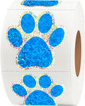Holographic Shiny Bear Paw Print Stickers, 1.5" Dog Puppy Stickers With Perforation Line (500 PCS, Blue)