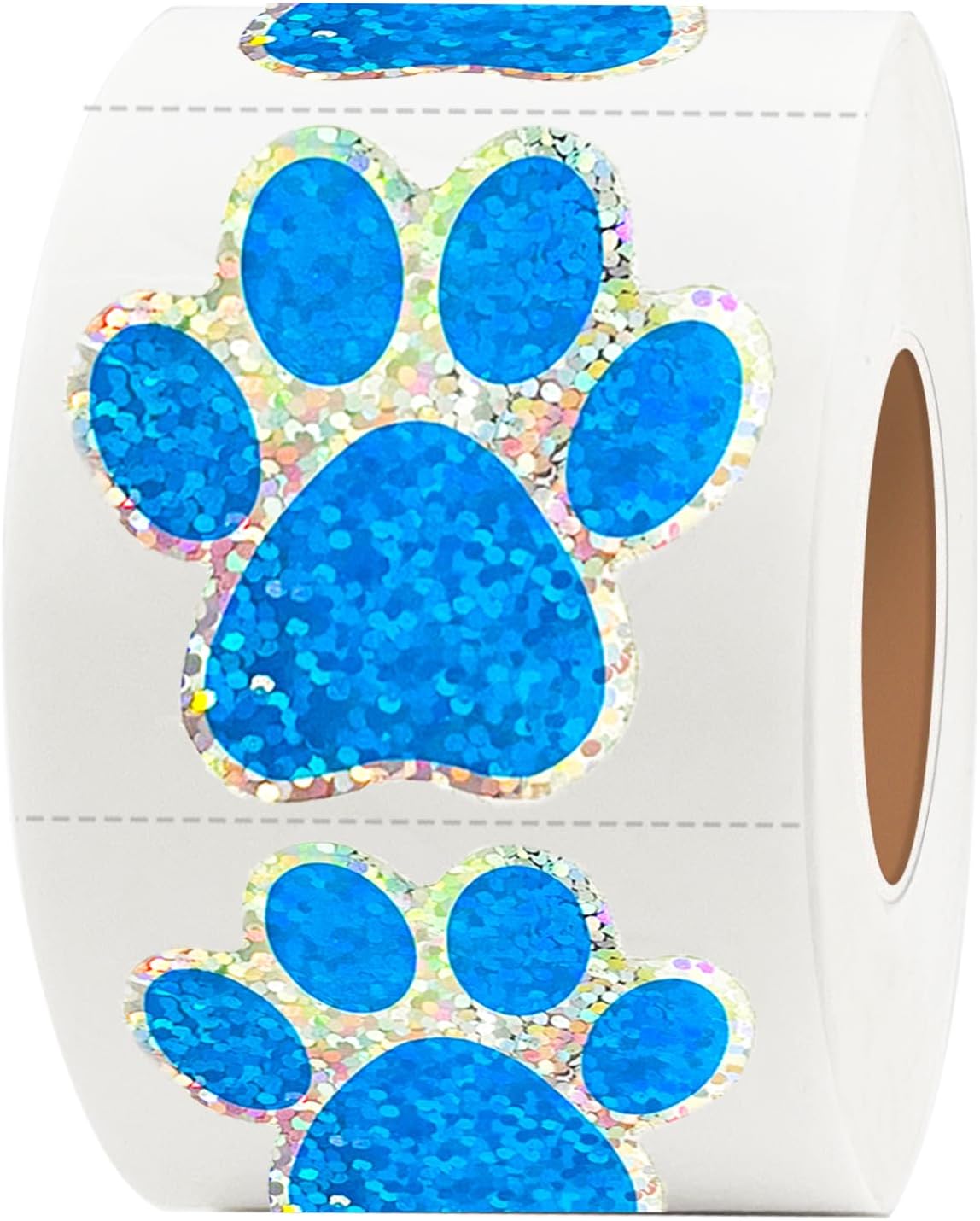 Holographic Shiny Bear Paw Print Stickers, 1.5" Dog Puppy Stickers With Perforation Line (500 PCS, Blue)