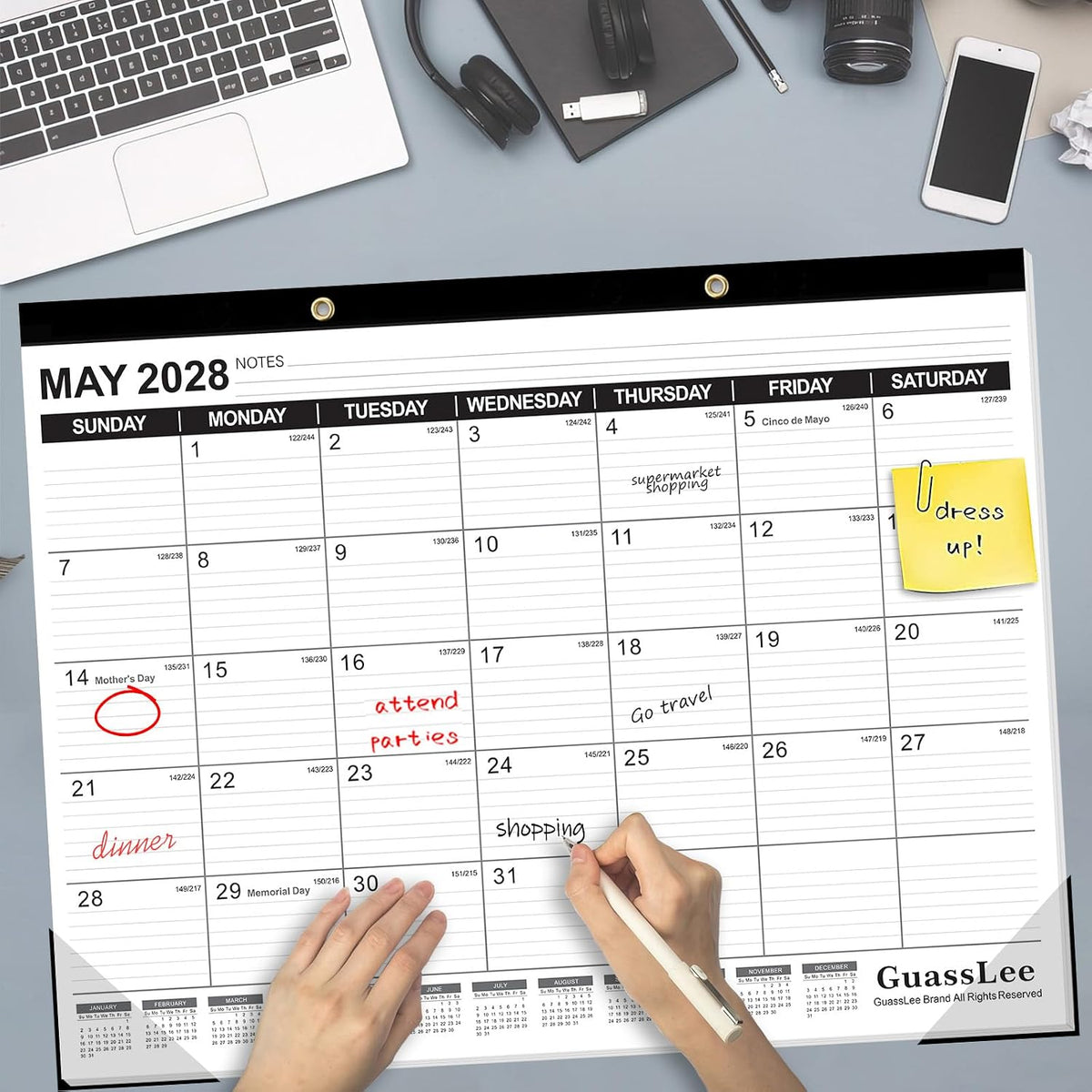 GuassLee Large Desk Calendar 2027 3 Pack, 18 Months Jan 2027–Jun 2028
