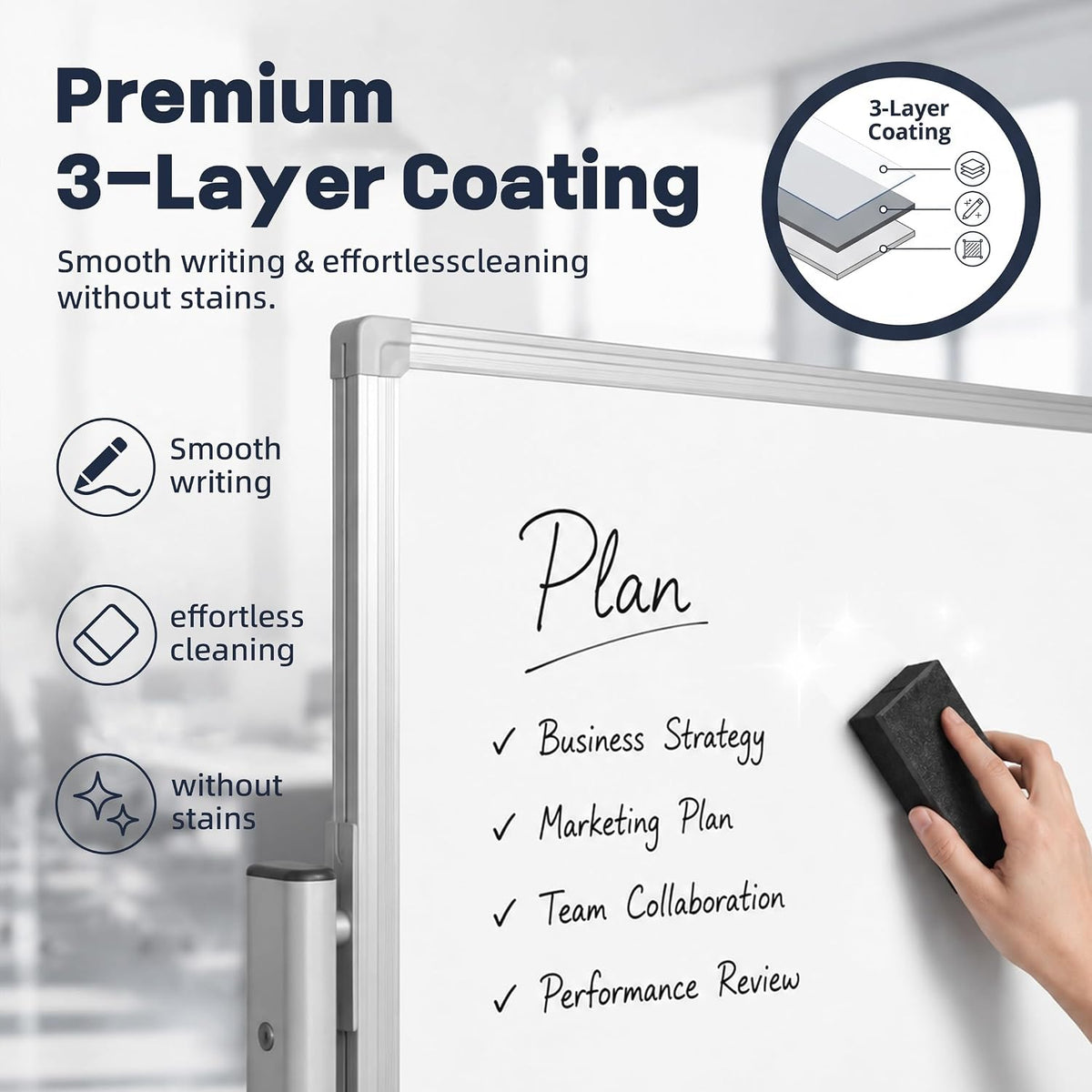 INNOVART Mobile Whiteboard 96" x 48", 360°Reversible Double Sided M...