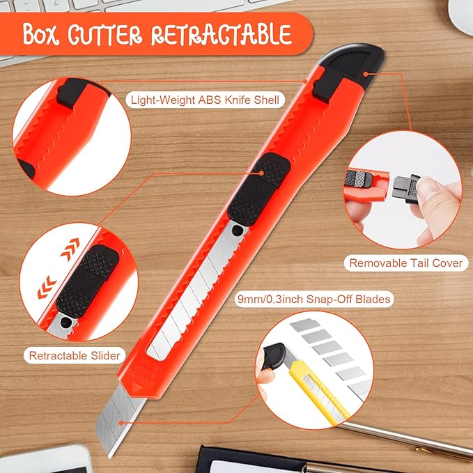 TIFICAL 8 Pack Box Cutter Utility Knife, 9mm Snap-off Box Cutter Retractable - Image 3