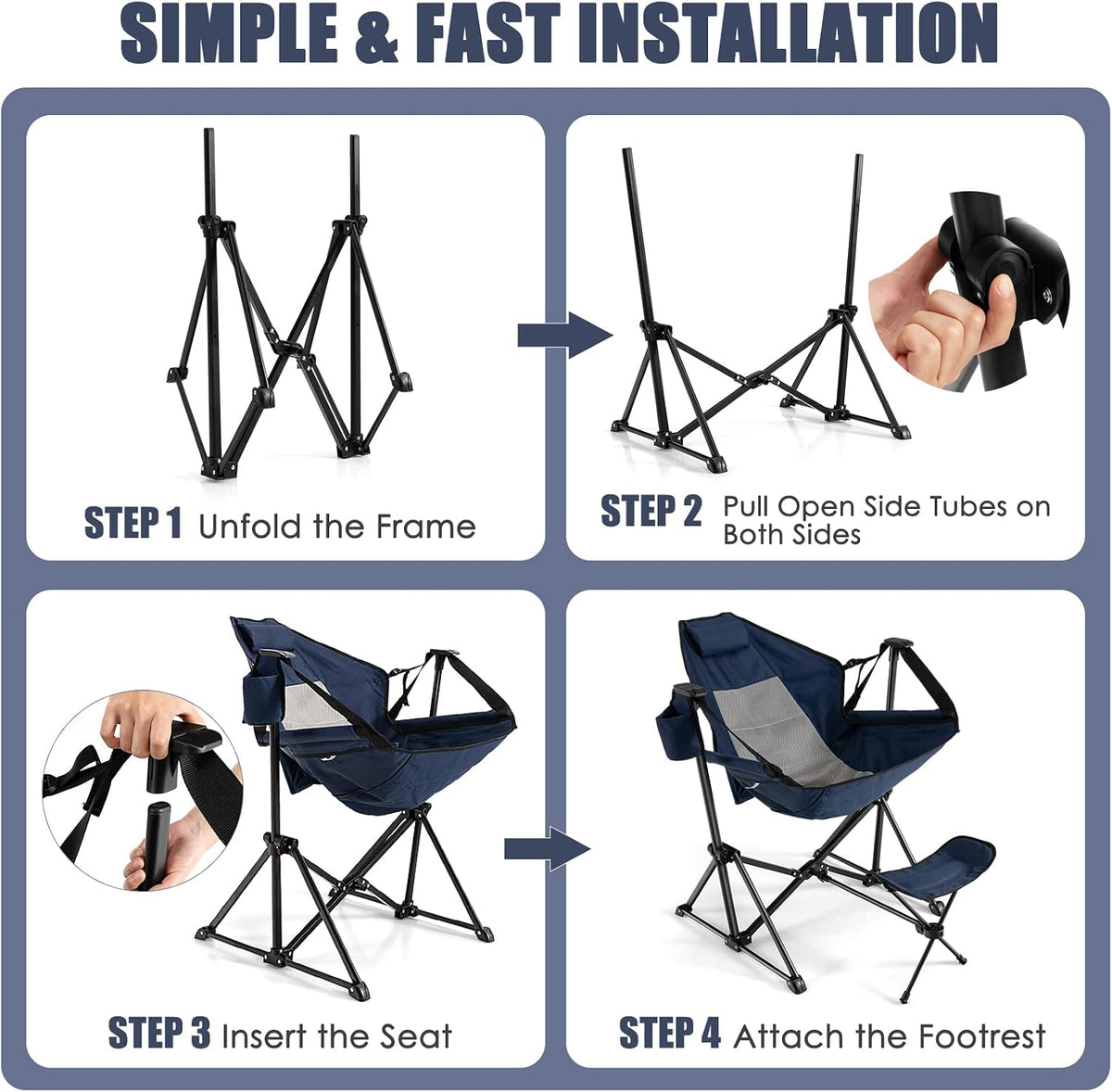 KOTEK Hammock Chair, Portable Camping Chair with Retractable Footrest, Adjust...