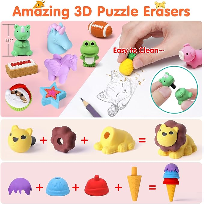 Moosia 120 Pack Animal Pencil Erasers - Image 5