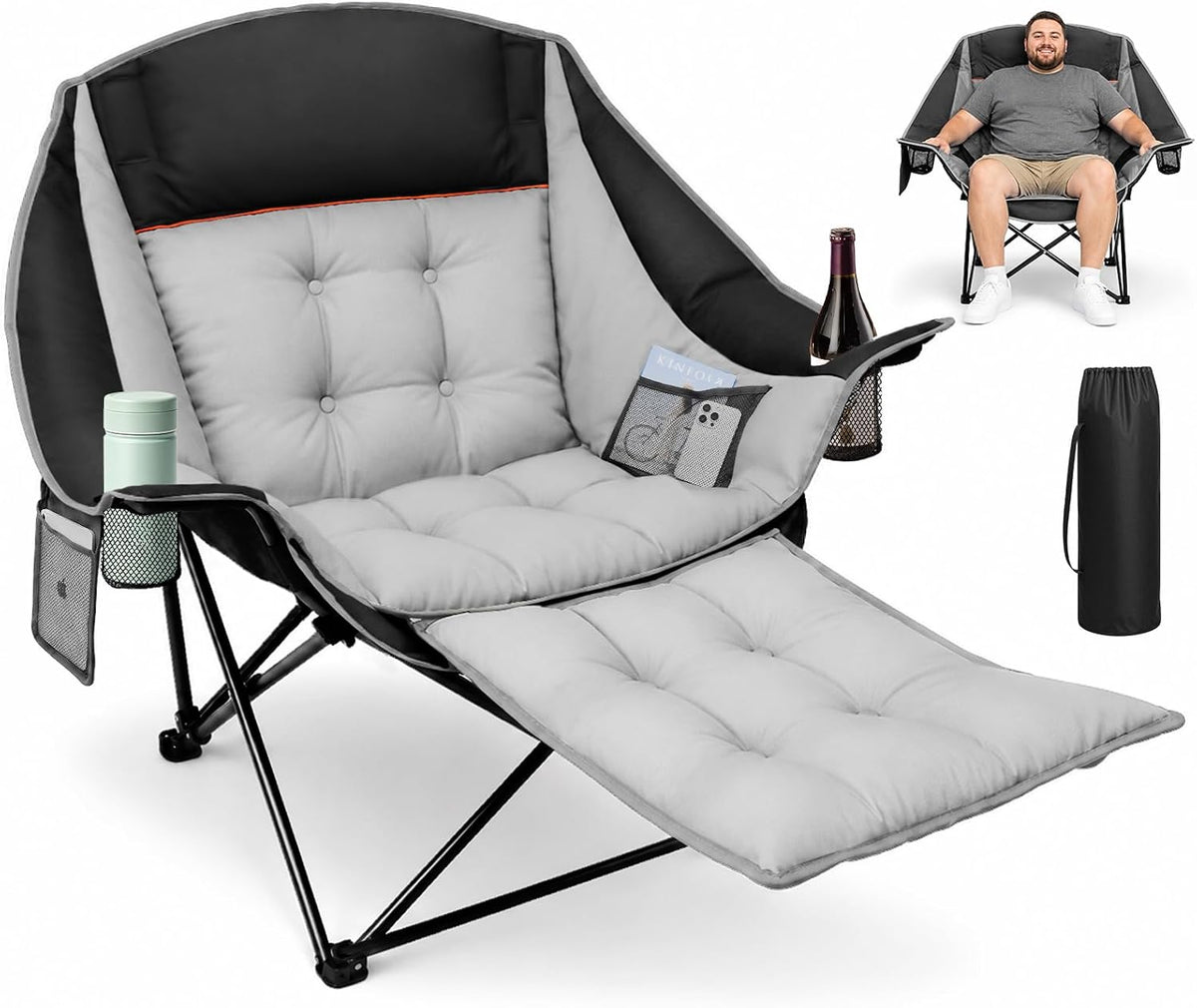 ZENPETIO Oversized Camping Chair with Footrest, 500 lbs Folding Camp Chairs
