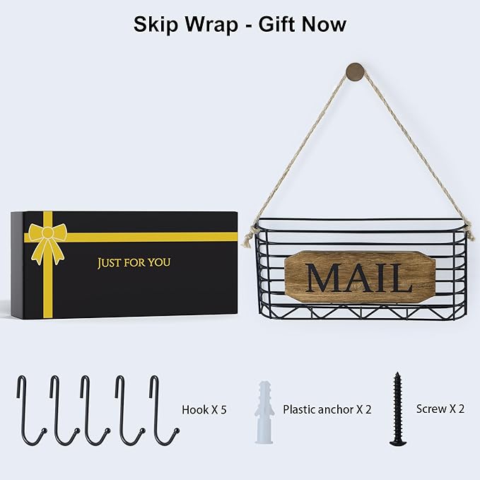 SRIWATANA Mail Organizer Wall Mount, Rustic Mail Holder Key Holder - Image 3