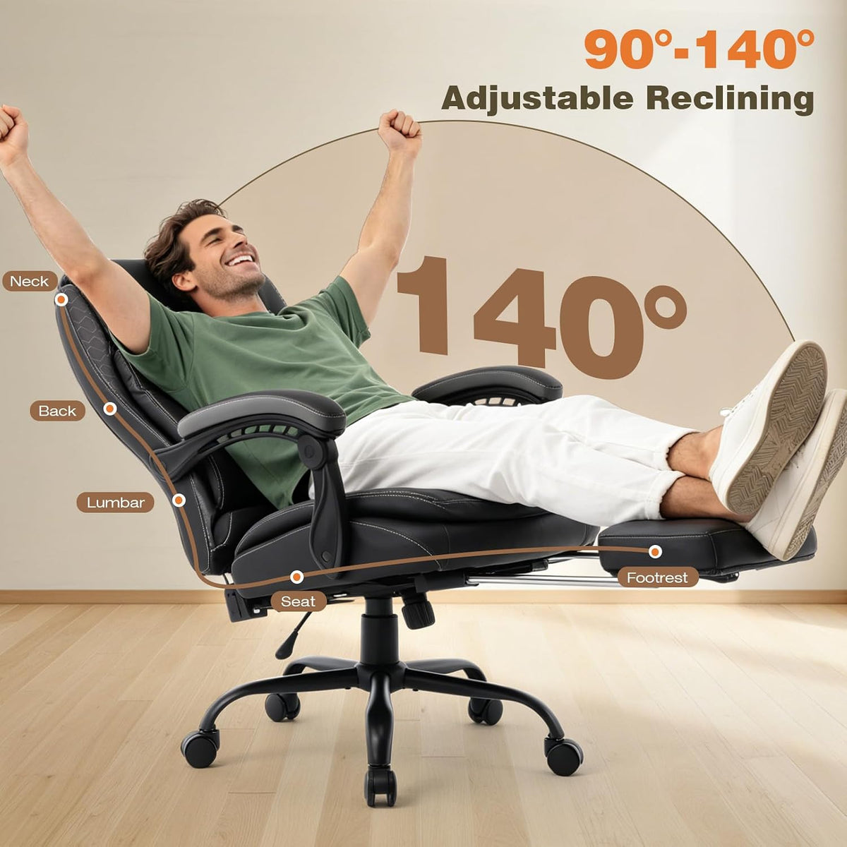 Reclining Ergonomic Office Chair with Footrest