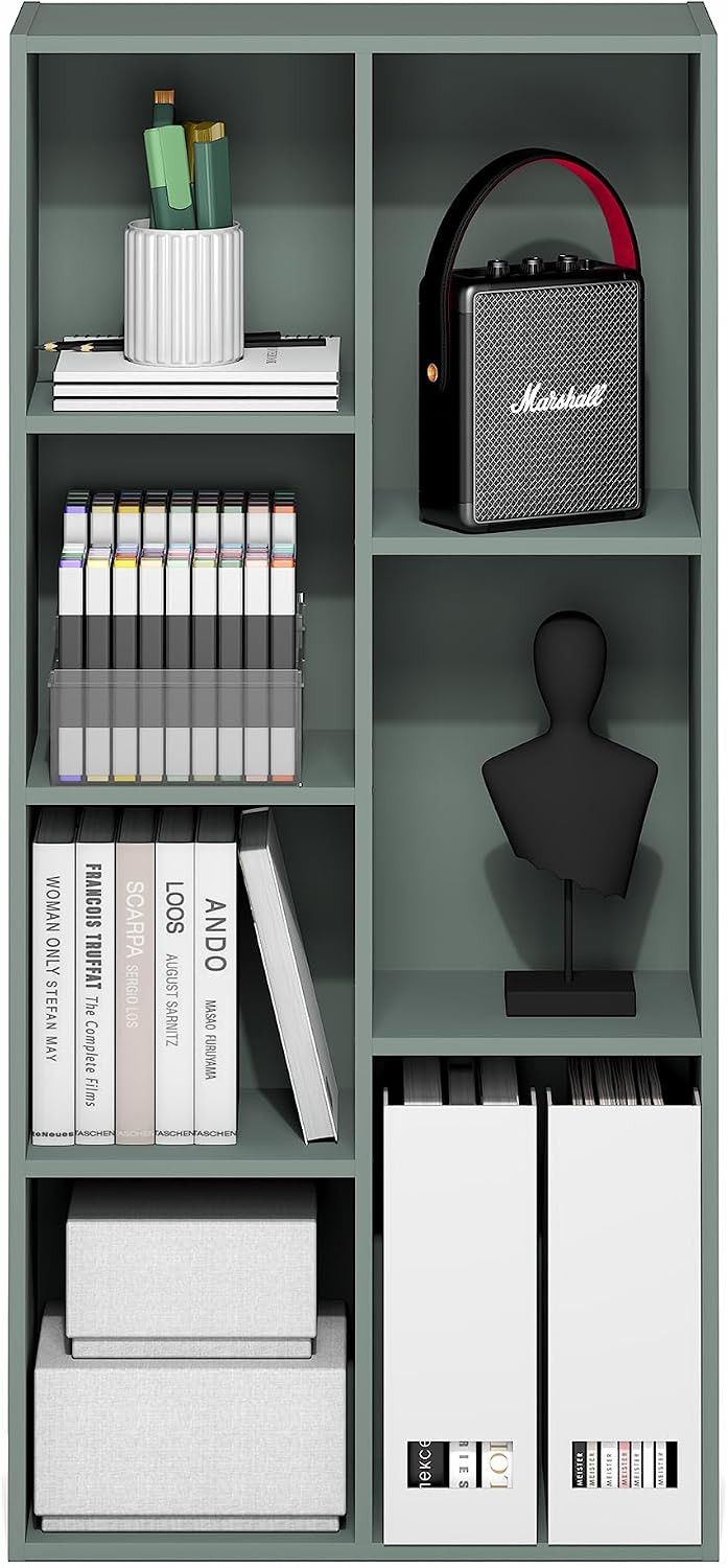 Furinno LUDER Book Shelf, 7-Cube Bookshelf, Bookcase with Open Shelves, 9.4 x...