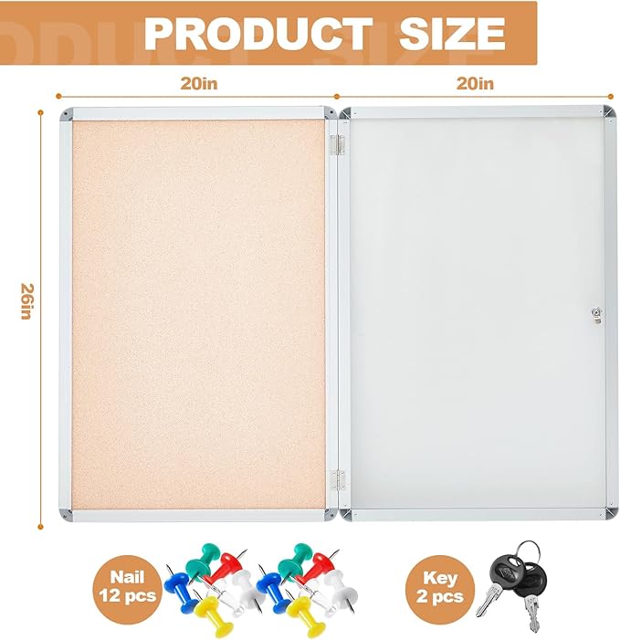 Geetery 26 x 20 Inch Enclosed Fabric Bulletin Board Tamperproof Lockable - Image 2