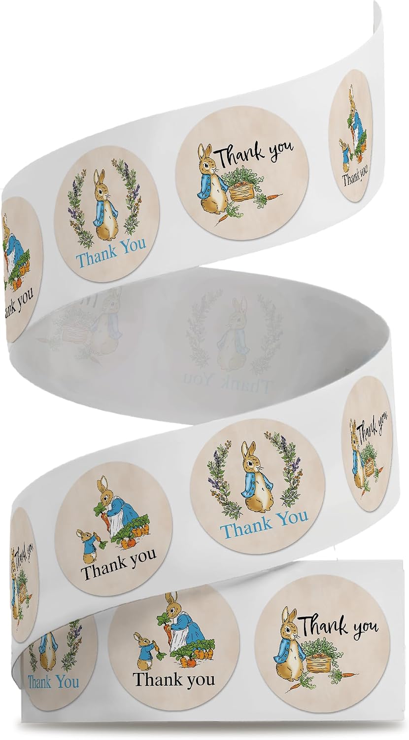 1.5" Thank You Stickers Roll - Thank You Labels for Favors - Small Business Thank You Stickers | 500 Pcs (Peter Rabbit, 1.5 Inch)