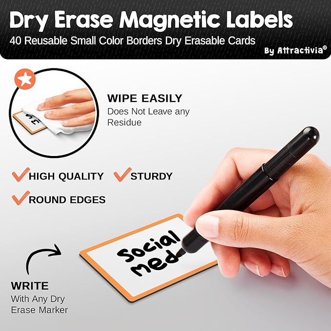 Attractivia Dry Erase Magnetic Labels 2.8 x 1.8 in, Color Borders, Small Dry - Image 2