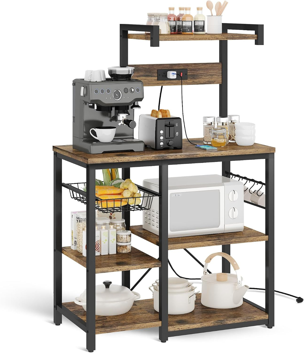 Recaceik Bakers Rack Kitchen Storage Rack with Power Outlet Microwave Stand C...
