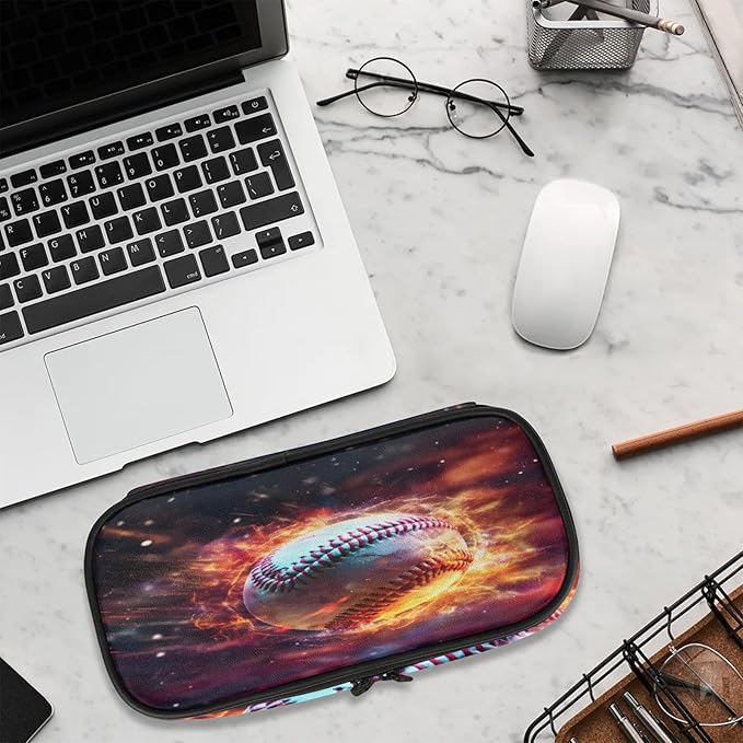 Pardick Pencil Case，Baseball Fire Big Capacity Pencil Pouch Coin Pouch - Image 9