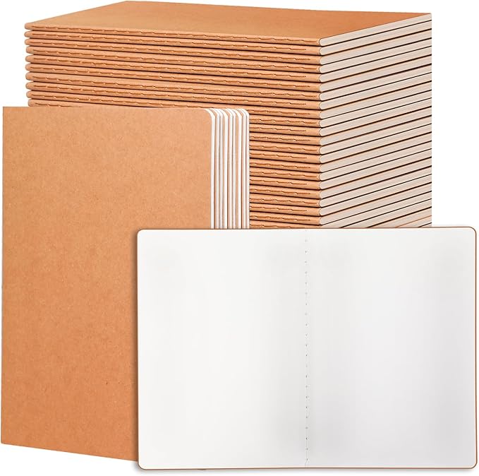 miikoul 24 Pack Blank Kraft Notebooks, 8.3"x5.5" A5 Small Journal Bulk Blank by Welcometomiikoul